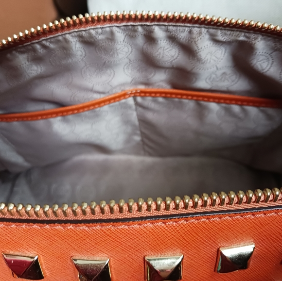Michael Kors Medium Grayson Studded Satchel Orange - Picture 7 of 10